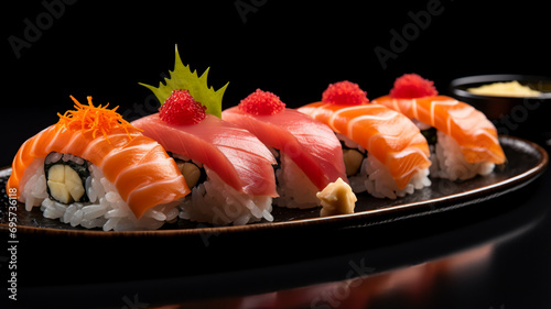 A plate of delicate and flavorful sushi , AI Generative.
