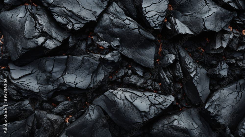 Volcanic black sand close up copy space top view background