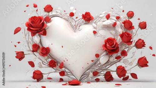 red heart on white Valentine Day or March 8 holiday. red heart shaped out of red rose petals
