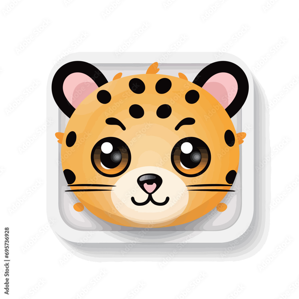 Vector illustration of cute leopard face on white background. Cute animal icon.