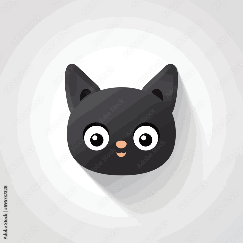 Cute black cat face isolated on white background. Vector illustration.