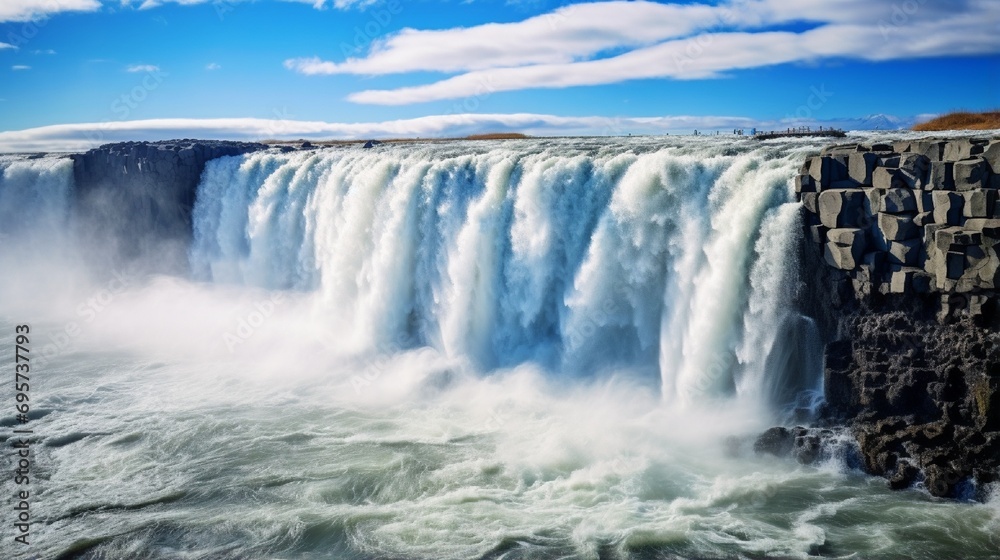 Rapid flow of water powerful Selfoss cascade. Unusual and gorgeous scene. Popular tourist attraction. Rapid flow of water powerful Selfoss cascade. Unusual and gorgeous scene. Popular tourist attraction.
