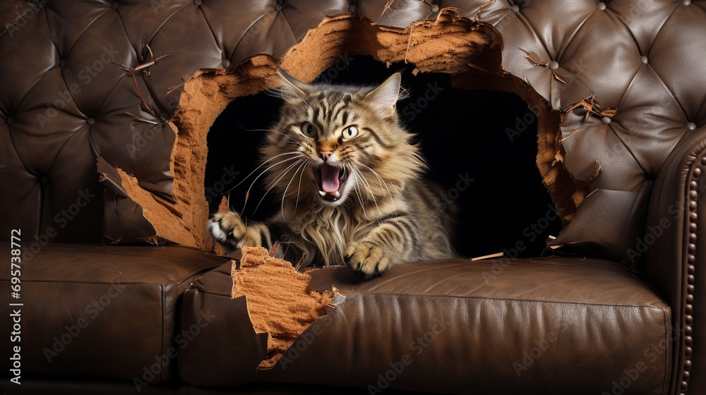 cat clawing a hole into a leather couch Stock Photo Adobe Stock
