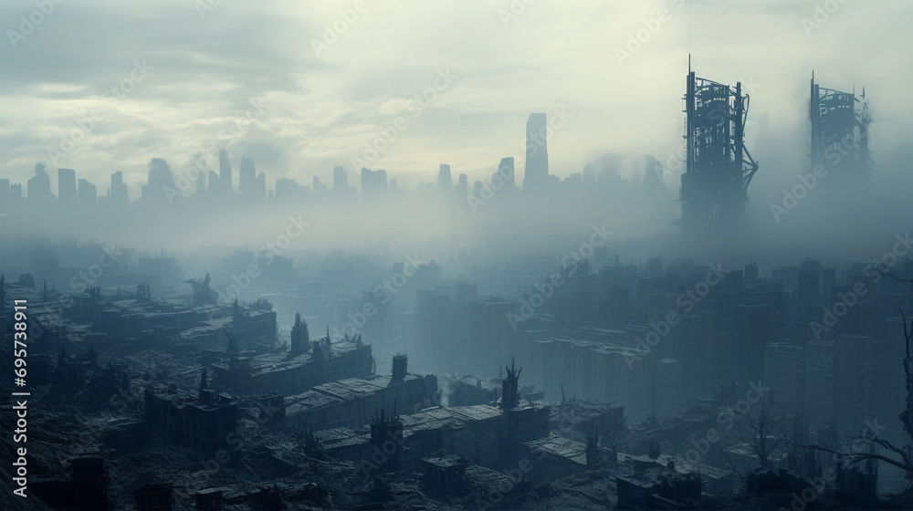 dystopian city shrouded in smog Stock Photo | Adobe Stock