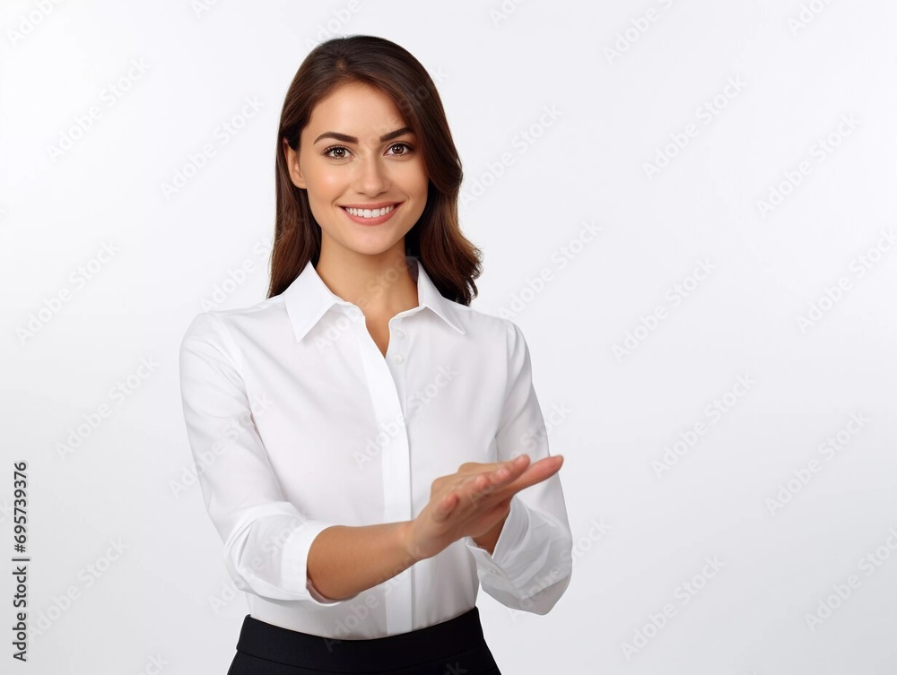 Portrait of pretty young happy smiling woman in business suit. Portrait of pretty young happy smiling woman in business suit.
