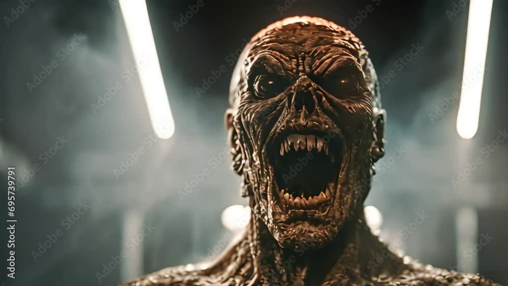 Horror, scary monster face, Nightmares, evil face for Halloween, computer ai generated hellish characters.