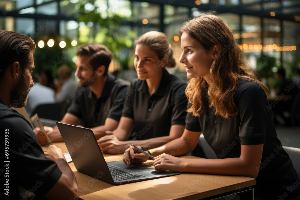 A multiracial IT team meeting in workplace. Generative AI. A multiracial IT team meeting in workplace. Generative AI.