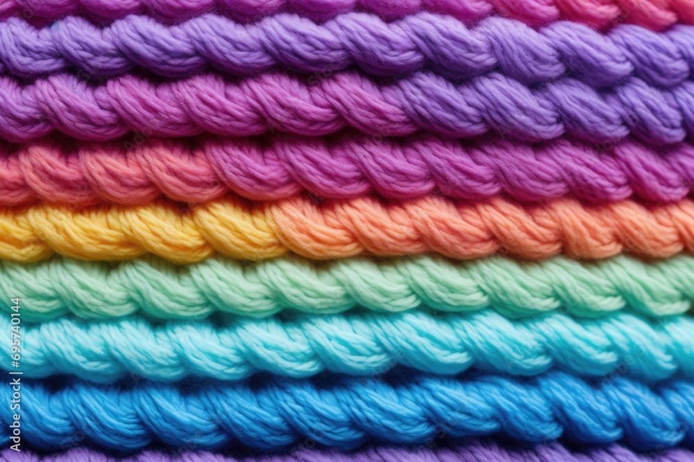 Close up of knitted colorful fabric pattern