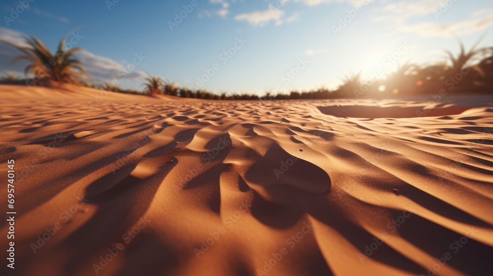 Close up of dark long shadow on the sand. Generative AI. - obrazy, fototapety, plakaty 