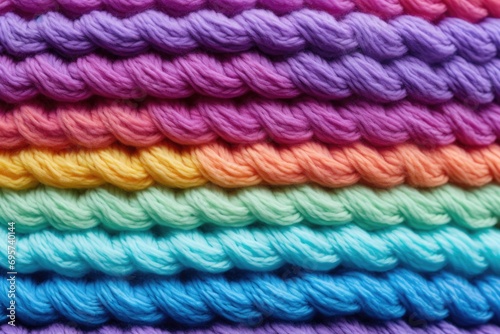 Close up of knitted colorful fabric pattern