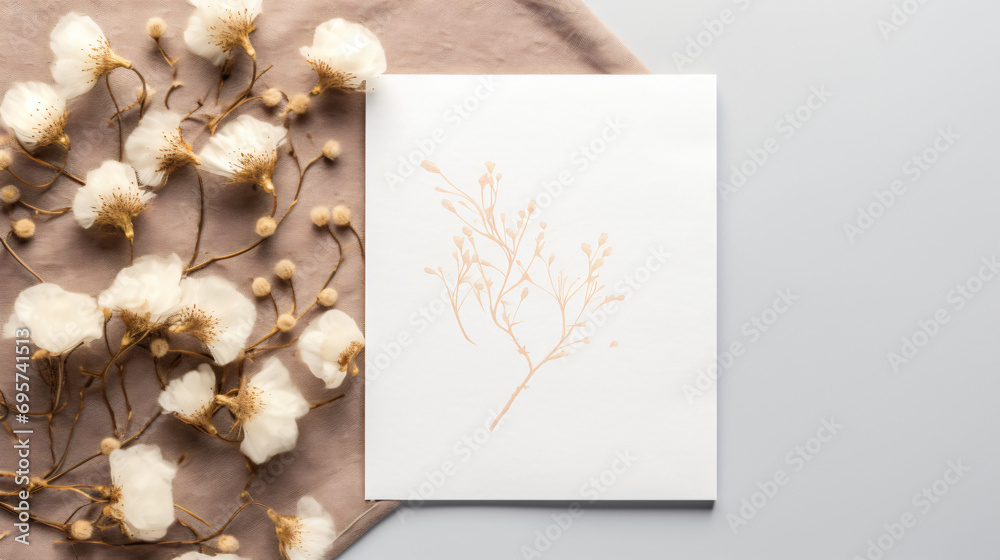 White Greeting Card Mockup with Subtle Boho Floral