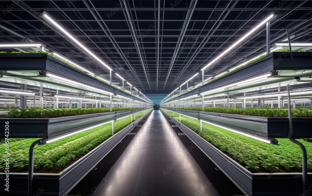 Vegetables are growing in indoor or vertical farm