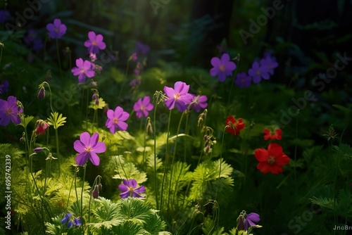 soft focus of summer cosmos flowers field with blue sky background made with generative ai