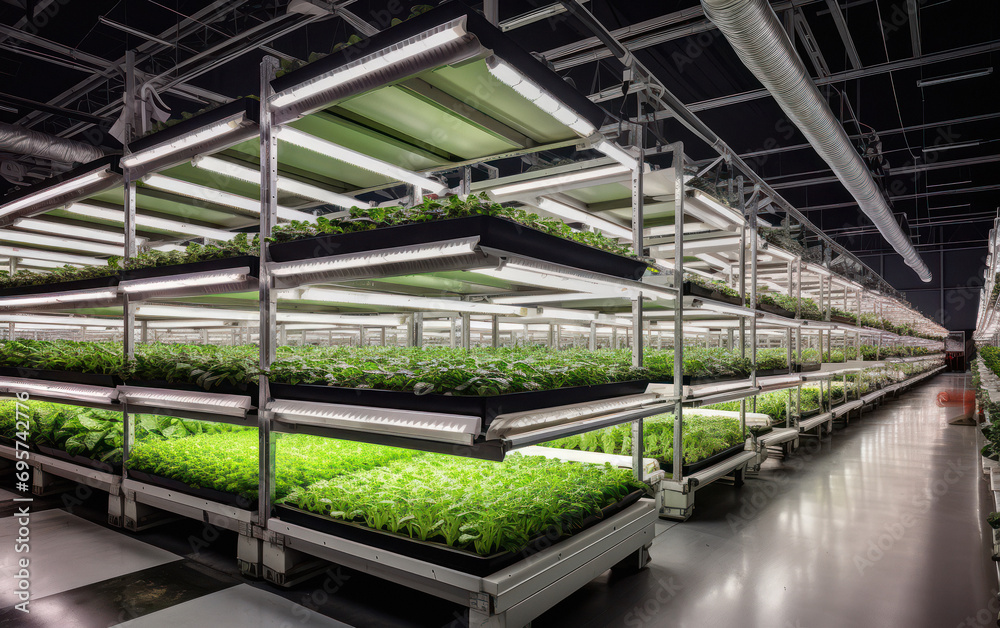 Vegetables are growing in indoor or vertical farm