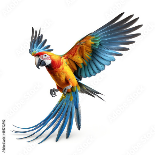 A beautiful colorful parrot flying on white background. © Wararat