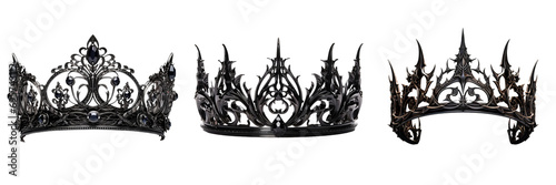 Exquisite Black Fantasy Crown Set on Transparent Background photo