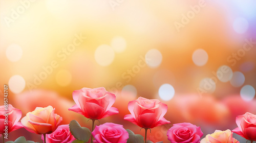 Pink roses growing in a field with bokeh background - ai generative