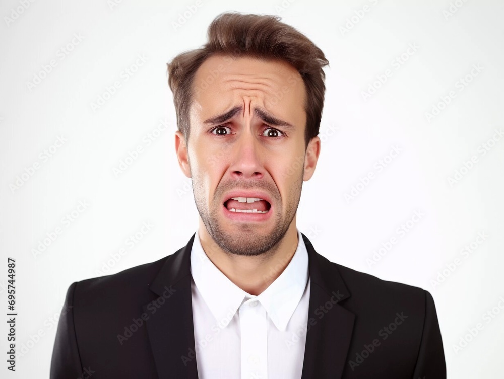 Portrait of sad, crying man in business suit. Unhappy young man. Portrait of sad, crying man in business suit. Unhappy young man.