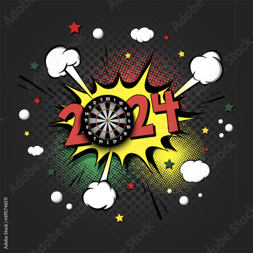 Happy New Year 2024 and dartboard