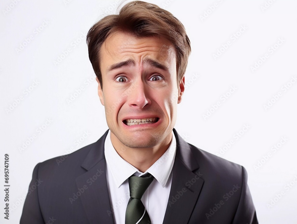 Portrait of sad, crying man in business suit. Unhappy young man. Portrait of sad, crying man in business suit. Unhappy young man.