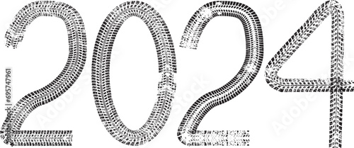 Tire Tracks . New year 2024. Car tread silhouette.