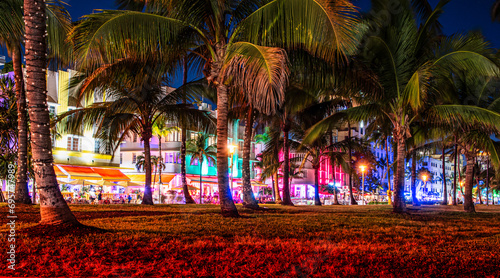 Ocean Drive at night, South Beach, Miami Florida.  photo
