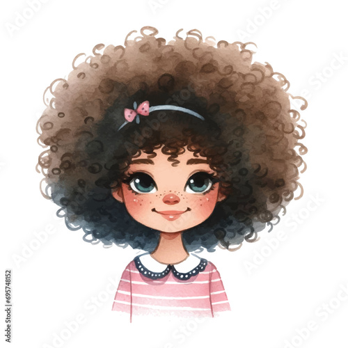 cute afro girl smile face water color isolated white background