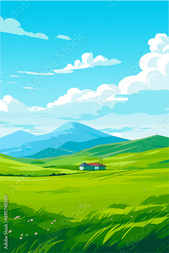 illustration vector landscape with grass and sky © meysam