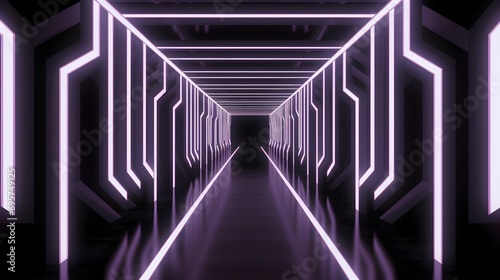 A corridor with black bars and white light behind it, in the style of optical geometry, 8k 3d, strong diagonals, neon lights, minimalist stage designs, zigzags, neon and fluorescent light 
