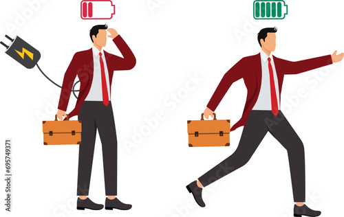 Businessman feeling tired and low power battery