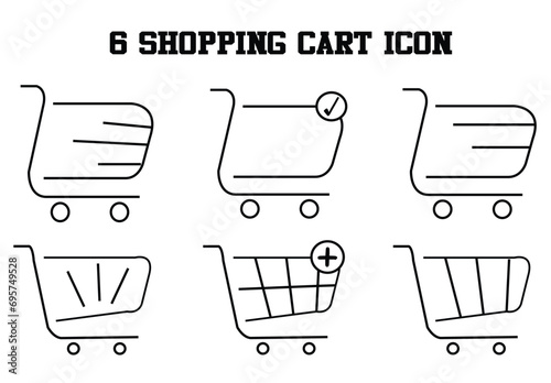 Shopping cart icons set. Supermarket shopping basket design. Food cart. Purchase symbol. Isolated raster image on white background. 2 3 
