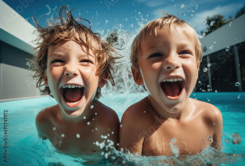 happy boys swimming in water © Kien