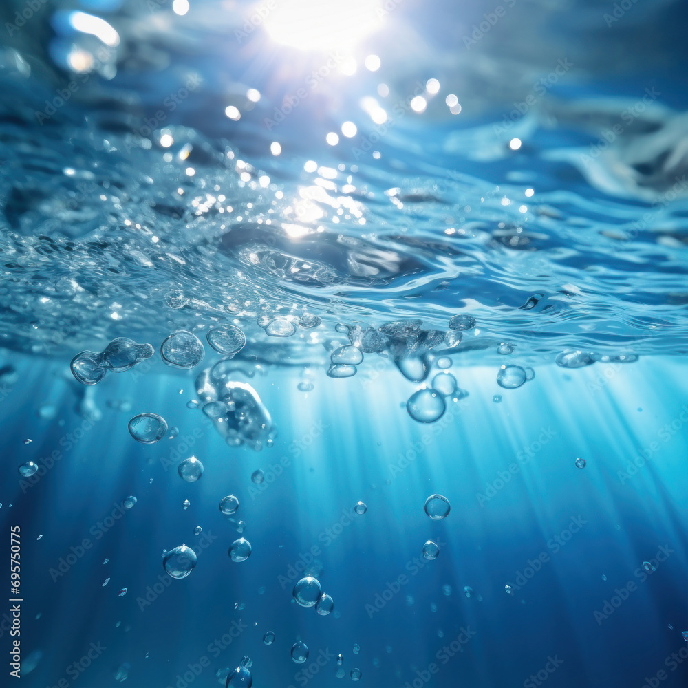 Background of water wave with oxygen bubbles in the underwater clear liquid flowing up to the water surface. Background of water wave with oxygen bubbles in the underwater clear liquid flowing up to the water surface.