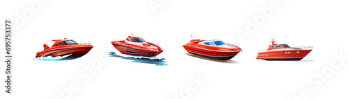 Red fast motorboat. Speedboat water transport rescuer set. Vector illustration design.