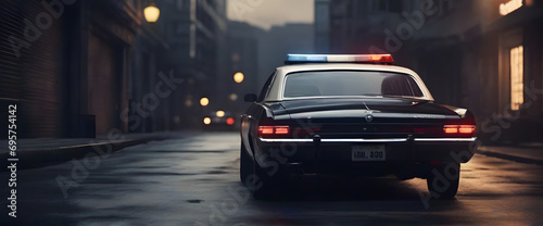 Photographie police classic car facing the camera, minimalist, deadpan, banal, cool, clinical