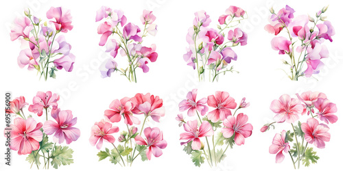 watercolor sweet pea flowers and geranium flowers Artificial Intelligence Generative