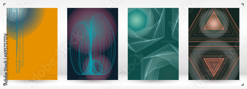 Minimal Minimal Geometric Vector Poster Design with Lines and Gradient Colorful Circles. Collection of Abstract Backgrounds for Covers, Flyers, Templates, Booklets, Cards, Brochures, Branding, etc.