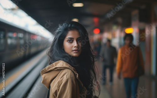 young indian woman standing at railway station © Niks Ads