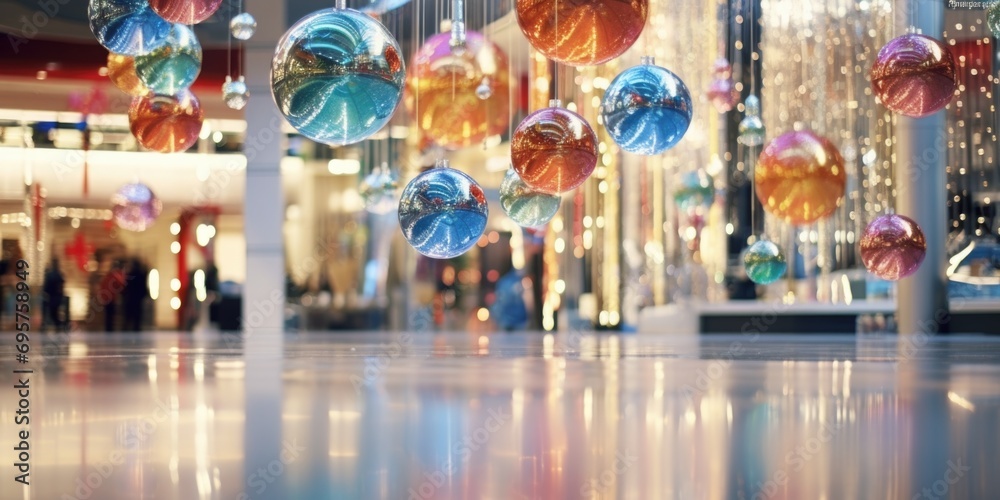 Glass balls hanging from the ceiling, perfect for adding a touch of elegance to any space. Ideal for home decor, events, or holiday displays
