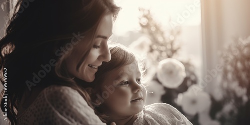 A heartwarming image of a woman lovingly holding a little girl in her arms. Perfect for family and parenting concepts