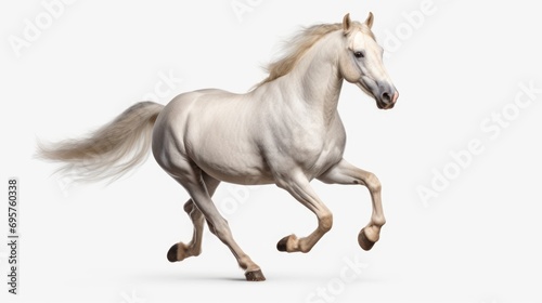 A white horse galloping on a white background. Perfect for minimalistic designs and advertisements