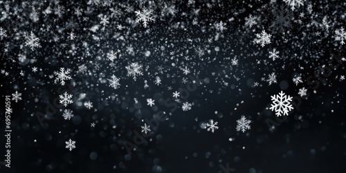 Snow flakes falling from the sky on a black background. Ideal for winter-themed designs and holiday projects