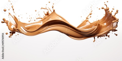A visually striking image of a chocolate splash on a clean white surface. Perfect for food and dessert-related projects