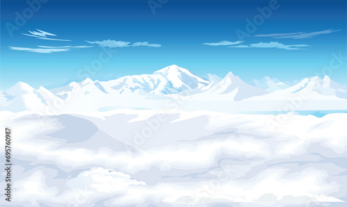 winter landscape with snow and mountains vector illustration © Gunel