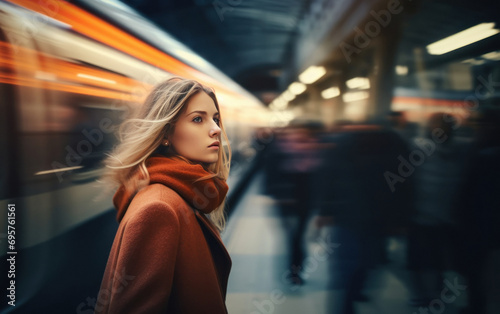 young and beautiful woman standing at railway platform © Niks Ads