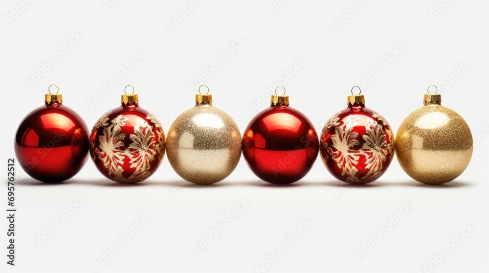 A row of red and gold Christmas ornaments. Perfect for festive holiday decorations A row of red and gold Christmas ornaments. Perfect for festive holiday decorations
