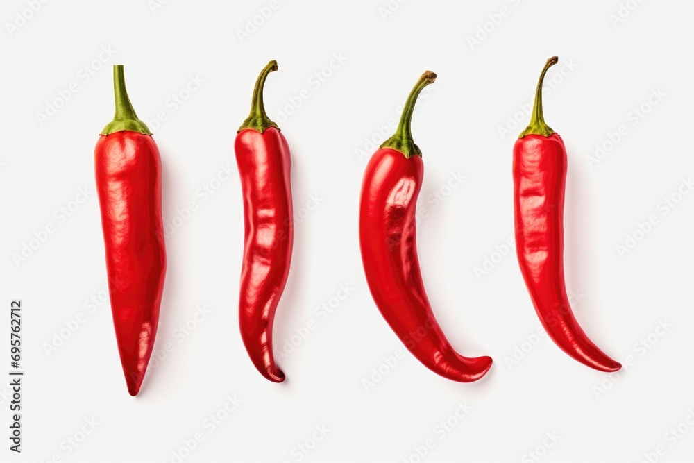 A vibrant group of red hot peppers sitting on top of a clean white surface. Perfect for adding a touch of spice and color to any culinary or food-related project