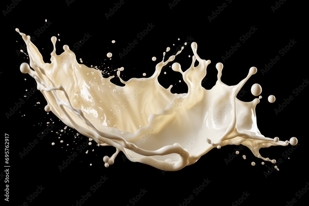 A striking image of a milk splash frozen in mid-air against a black ...