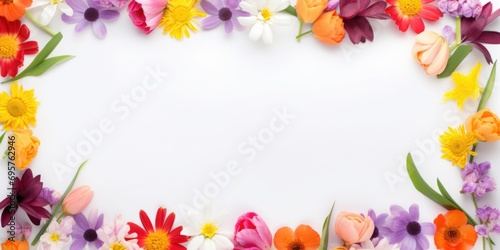 A frame made of flowers on a white background. Ideal for adding a touch of elegance to your designs