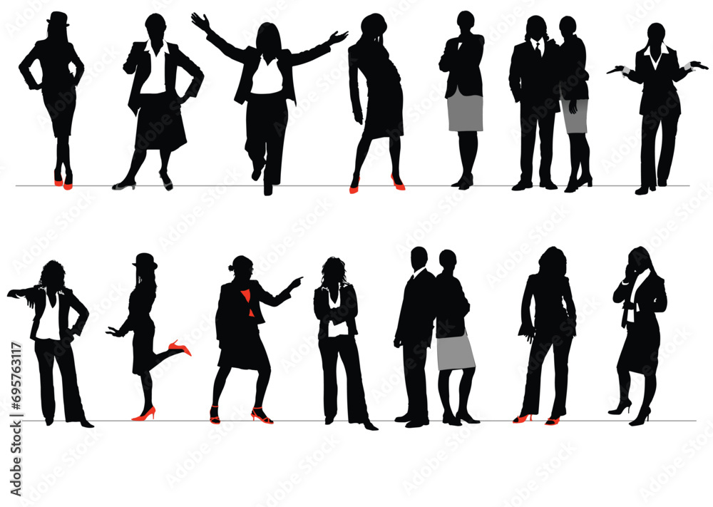 Office people silhouettes. Black and white hand drawn illustration